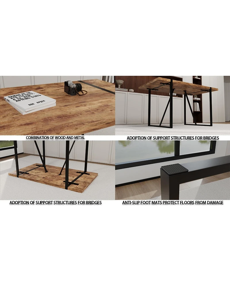 Streamdale Furniture 55" Rural Industrial Rectangular Mdf Dark Wood Dining Table Set and Pu Armless Dining Chair Set 4, Kitchen Black Metal Table Leg