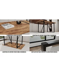 Streamdale Furniture 55" Rural Industrial Rectangular Mdf Dark Wood Dining Table Set and Pu Armless Dining Chair Set 4, Kitchen Black Metal Table Leg