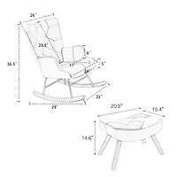 Streamdale Furniture Rocking Chair with ottoman, Mid Century Fabric Rocker Chair with Wood Legs and Patchwork Linen for Livingroom Bedroom