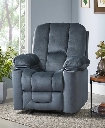 Simplie Fun Luxurious Manual Recliner Chair In Silver With Skin-Friendly Fabric And Dual Cup Holders
