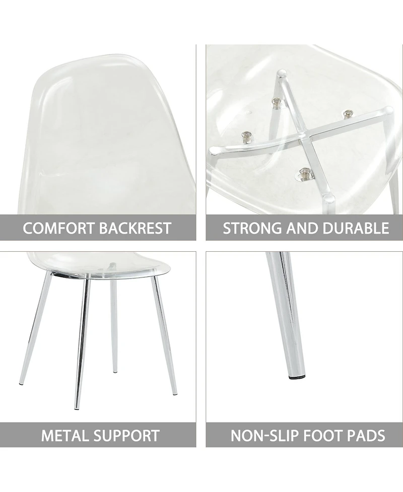 Streamdale Furniture Modern simple transparent dining chair plastic chair armless crystal chair Nordic creative makeup stool negotiation chair Set of