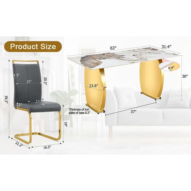 Simplie Fun Table and chair set, rock plate table top, gold metal table legs, stable and beautiful