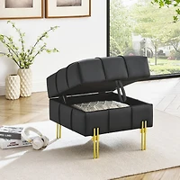 22 inches Anti-scratch Leather Storage Ottoman, Pet Friendly Entryway Bench with Golden Stainless Steel Legs