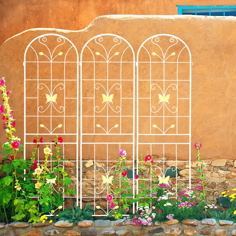 4 Pack Metal Garden Trellis 86.7" x 19.7" Rustproof Trellis for Climbing Plants Outdoor Flower Support Cream White