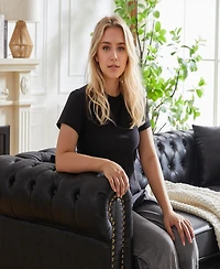 Streamdale Furniture 85.5" Living Room with Tech Fabric Chesterfield Sofa with Rolled Arms 3 Seater Sofa with Button Design and 2 Cushions for Apartme