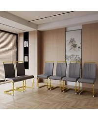 Streamdale Furniture Modern Dining Chairs, Pu Faux Leather High Back Upholstered Side Chair with C-shaped Tube. Plating Golden Metal Legs for Dining R