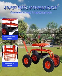 Garden Cart Rolling Scooter, Adjustable Height Heavy Duty Scooter, Rolling Garden Cart with 4 Wheels and Extendable Handle, Garden Stool Cart with 360