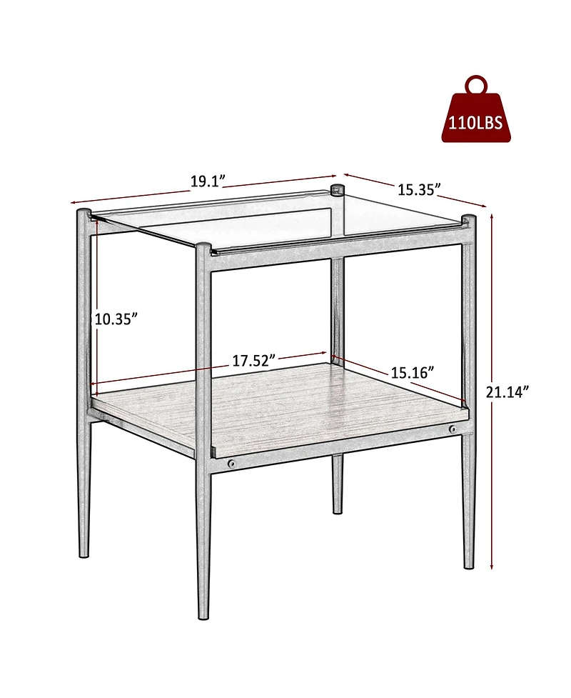 Streamdale Furniture Set of 2 Rectangle End Table, Tempered Glass Tabletop with Mdf layer, Modern Table for Living Room