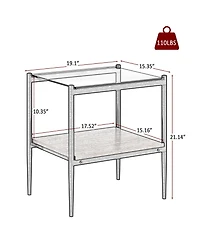 Streamdale Furniture Set of 2 Rectangle End Table, Tempered Glass Tabletop with Mdf layer, Modern Table for Living Room