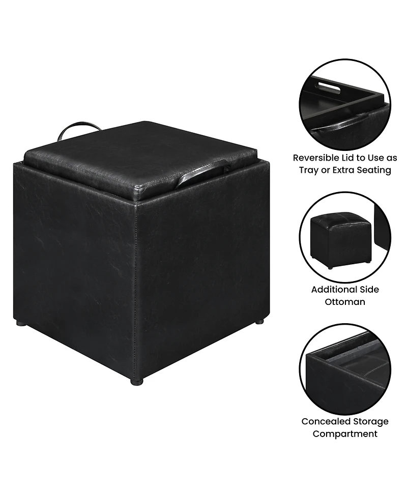 Convenience Concepts 17.5" Faux Leather Park Avenue Ottoman with Stool and Tray