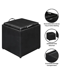 Convenience Concepts 17.5" Faux Leather Park Avenue Ottoman with Stool and Tray