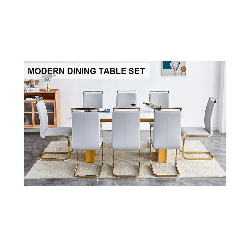 Streamdale Modern Rectangular Table and 8 Leather Chairs