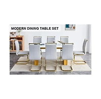 Streamdale Modern Rectangular Table and 8 Leather Chairs