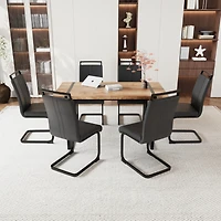 Streamdale Furniture 59" Rural Industrial Rectangular Mdf Wood Color Dining Table Set and Pu Armless Dining Chair Set 6. Kitchen Black Metal Table Leg