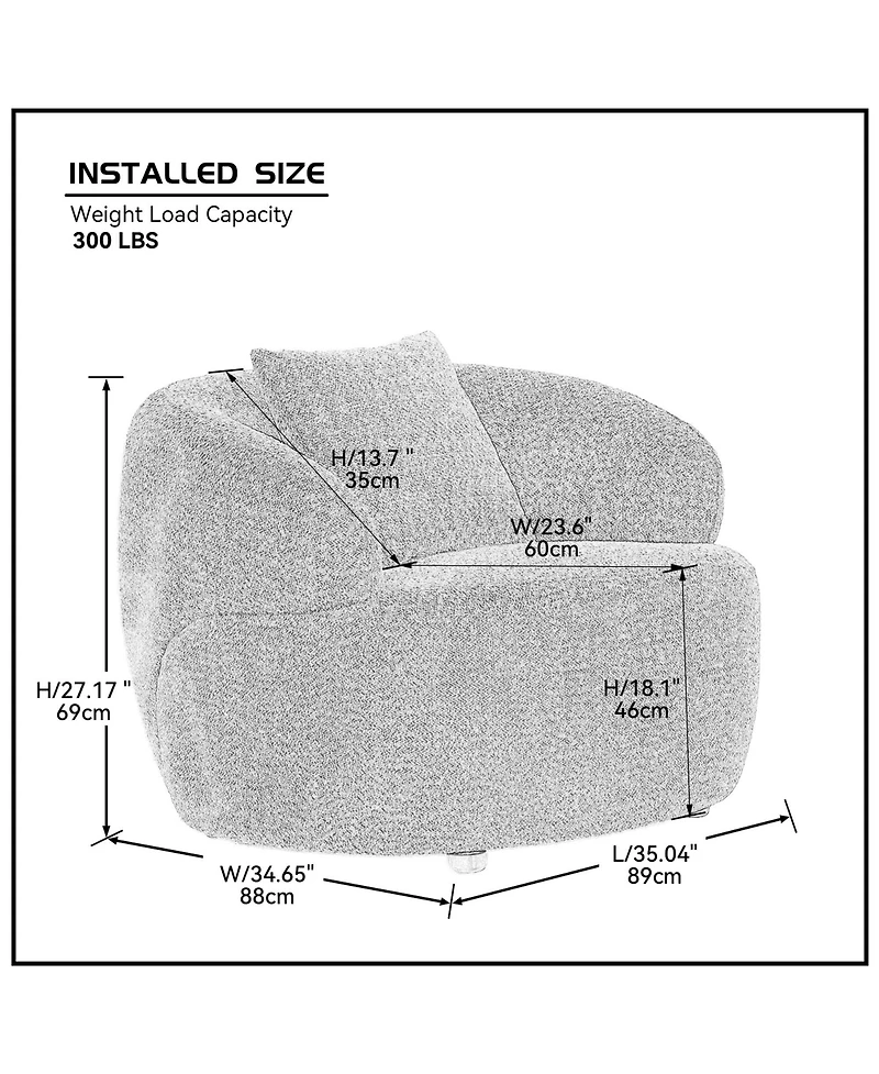 Streamdale Furniture 360 Swivel Mid Century Modern Curved Sofa, 1-Seat Cloud couch Boucle sofa Fabric Couch, Orange