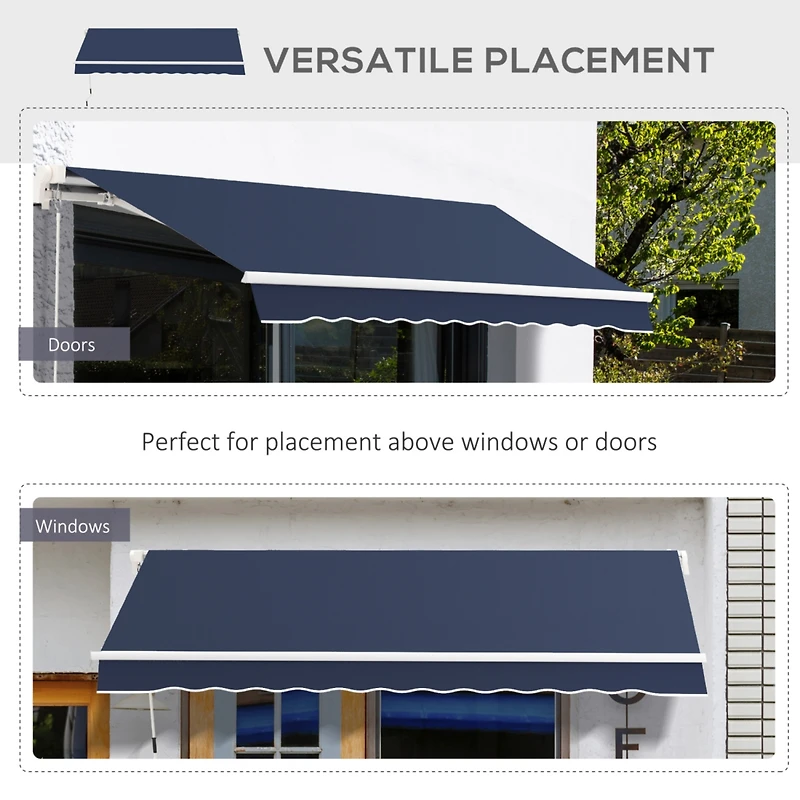 10' x 8' Retractable Awning, Patio Awnings, Sunshade Shelter w/ Manual Crank Handle, Uv & Water-Resistant Fabric and Aluminum Frame for Deck, Balcony,