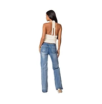 Edikted Womens Boot Cut Washed Low Rise Jeans