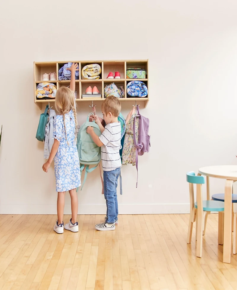 ECR4Kids Streamline 10-Section Hanging Coat Locker, Natural