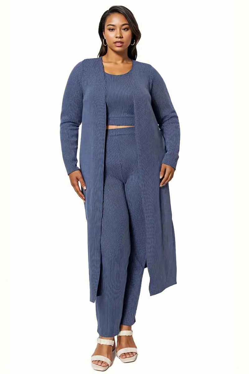 L I V D Women's Plus Size Luna Three Piece Rib Set