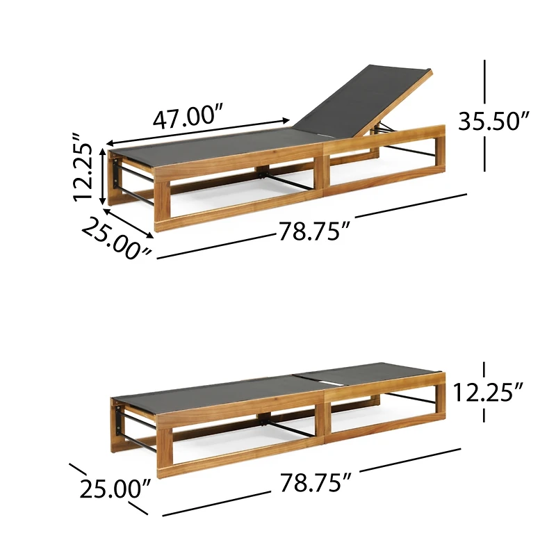 Streamdale Mia Chaise Lounges Breathable Mesh, Acacia Wood, Outdoor Comfort