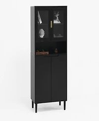 Streamdale Furniture Tall Storage Show Cabinet with 2 Glass Display Door & 2 Doors, Tall Kitchen Pantry Cabinet with Gold Handles, Modern Cabinet Free