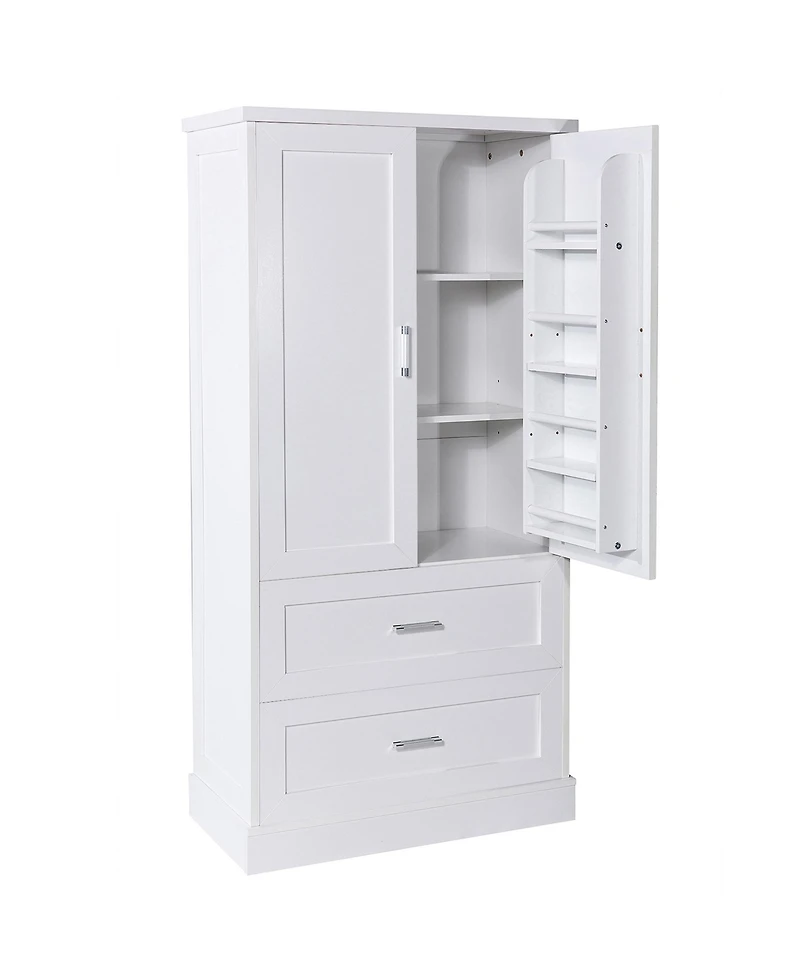 Simplie Fun Tall Bathroom Storage Cabinet, Cabinet with Two Doors and Drawers, Adjustable Shelf, Mdf Board, White