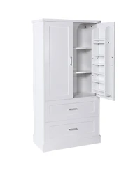 Simplie Fun Tall Bathroom Storage Cabinet, Cabinet with Two Doors and Drawers, Adjustable Shelf, Mdf Board, White