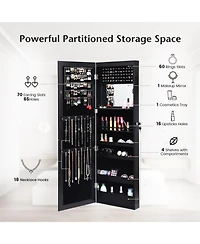 Sugift Lockable Wall Door Mounted Mirror Jewelry Cabinet with Led Lights