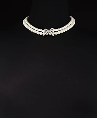 Charter Club Silver-Tone Pave Bow & Imitation Pearl Layered Necklace, 16" + 2" extender, Created for Macy's