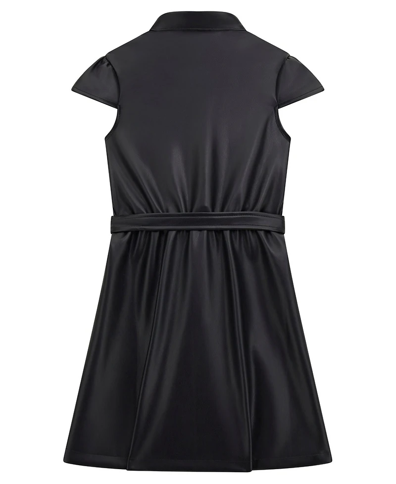 Guess Big Girls Leather Short Sleeve Dress with Belt