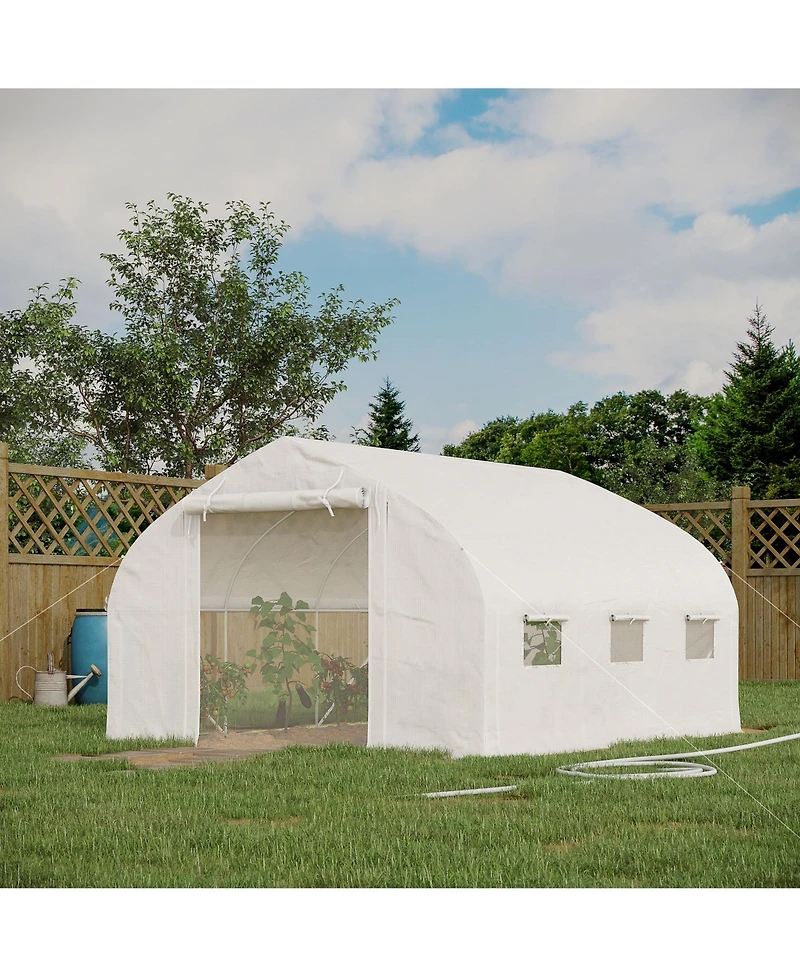 11.5' x 10' x 6.5' Walk-in Tunnel Greenhouse, Green House with Zippered Mesh Door, 7 Mesh Windows & Roll-up Sidewalls, Upgraded Gardening Plant Hot Ho