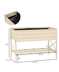 Raised Garden Bed with Galvanized Steel Frame, Storage Shelf and Bed Liner, Elevated Planter Box with Legs for Vegetables, Flowers, Herbs, Cream