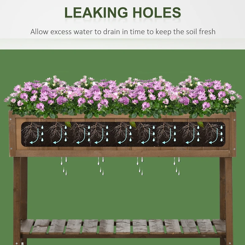 43x18x30in Raised Garden Bed with 8 Pockets and Shelf, Wooden Elevated Planter Box with Legs to Grow Herbs, Vegetables, and Flowers, Dark Brown