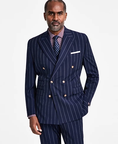 Tayion Collection Men's Pinstriped Double-Breasted Suit Jacket