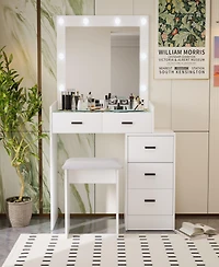 Simplie Fun White color adjustable dressing table with 4 drawers