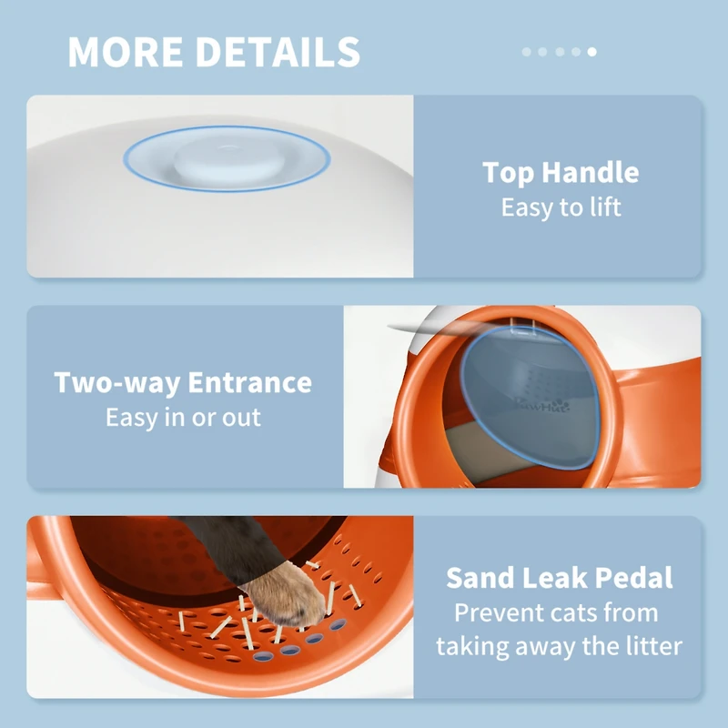 Cat Litter Box with Lid, Covered Litter Box w/ High Sides, Air Freshener, Large Two-Way Entrance Kitty Litter Box, Foldable, Easy Clean, Orange, and B