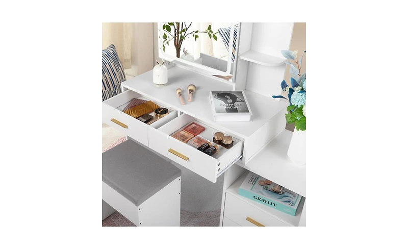 Slickblue Fch Dressing Table Set with Mirror, 4 Drawers, 1 Storage Cabinet & 2 Shelves