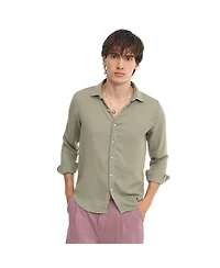 Men's Sage Green Woven-Textured Shirt