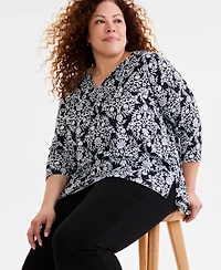 Style & Co Plus Size Printed Pintucked Top, Exclusively at Macy's