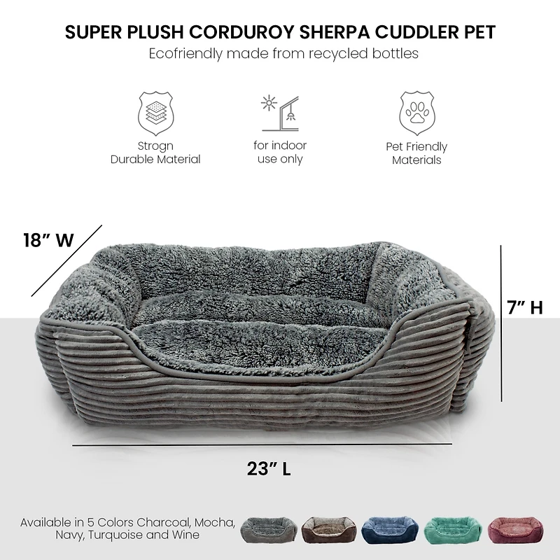Details Rectangle Dog Bed, Durable Sleeping Calming Cuddler for Pets, Super Plush Corduroy Sherpa
