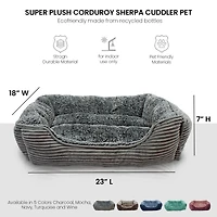 Details Rectangle Dog Bed, Durable Sleeping Calming Cuddler for Pets, Super Plush Corduroy Sherpa