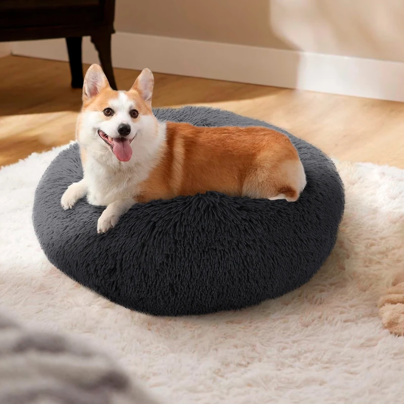 Details Calming Dog and Cat Bed, Soft Round Donut Bed for Pets, Super Lux