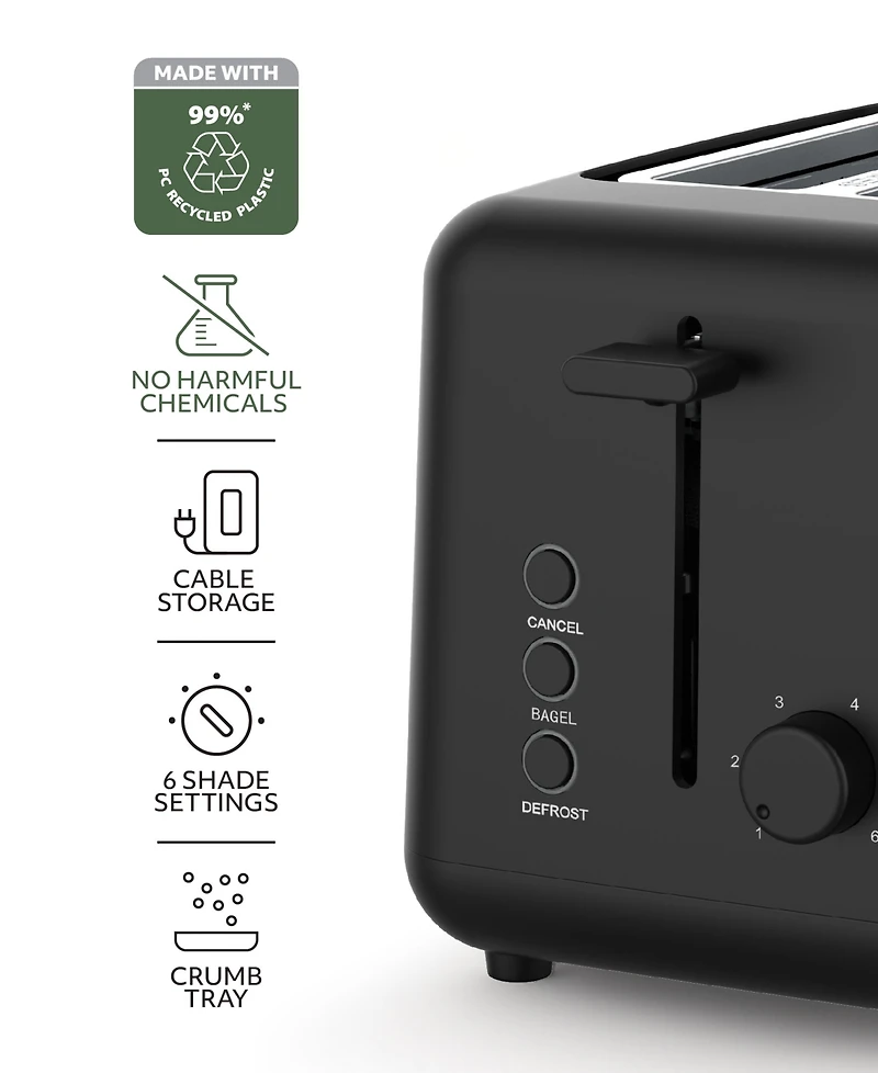 Willow Kitchen 2-Slice Toaster with Wide Slots - Perfect for Toast Bagels, Compact Design, Crumb Tray