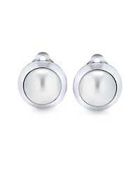 Bling Jewelry Simple Button Style Round Dome Bezel Pearl Clip-On Earrings Silver Plated Brass