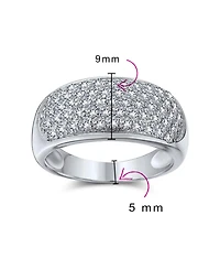 Bling Jewelry Micro Pave Aaa Cubic Zirconia Cocktail Anniversary Wide Cz Pave Anniversary Statement 1/2 Eternity Dome Wedding Band Ring For Women .925