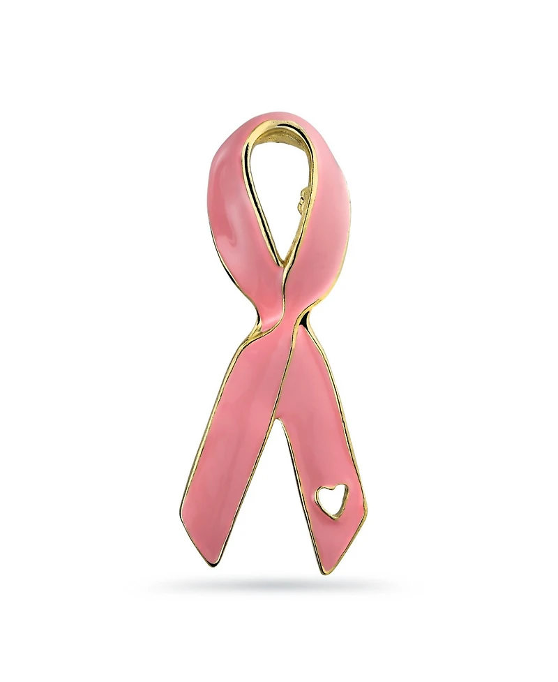 Bling Jewelry Prevention Pink Ribbon Breast Cancer Survivor Brooch Pin Gold Heart Accessory