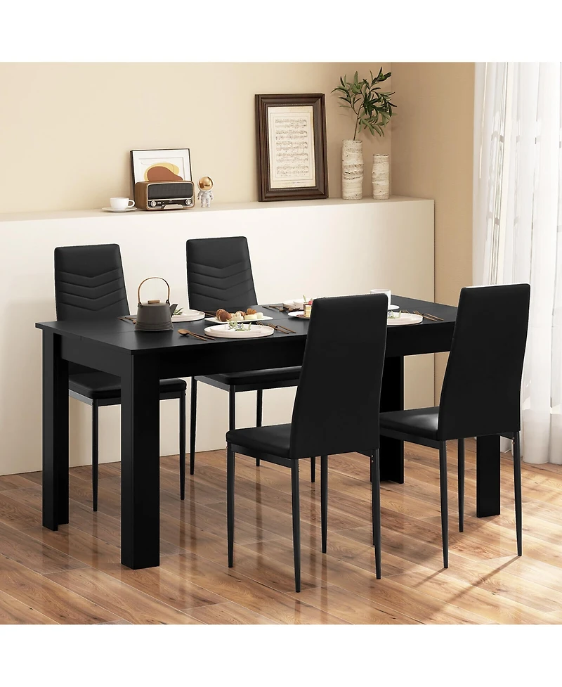 Gymax Modern Rectangular Kitchen Table Set w/ 4 Pvc Leather Dining Chairs Black