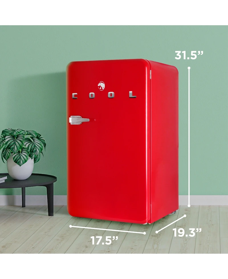 Commercial Cool 3.2 Cu. Ft. Refrigerator With Freezer, Vintage Style Refrigerator, Slide-Out Glass Shelves & Tall Bottle Storage, Retro Fridge