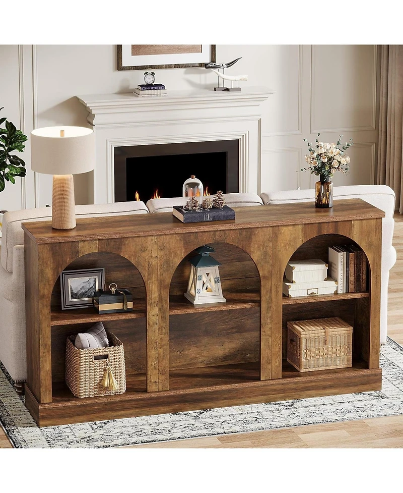 Tribesigns Farmhouse Console Table, 63-Inch Long Entryway Table with 3 Tier Storage, Wooden Rectangular Sofa Table Behind The Couch