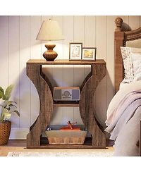 Tribesigns 24" Farmhouse End Table, 3-Tier Side Table with Storage Shelves, Industrial Wood Accent Table, Nightstand Bedside Table for Living Room, Be